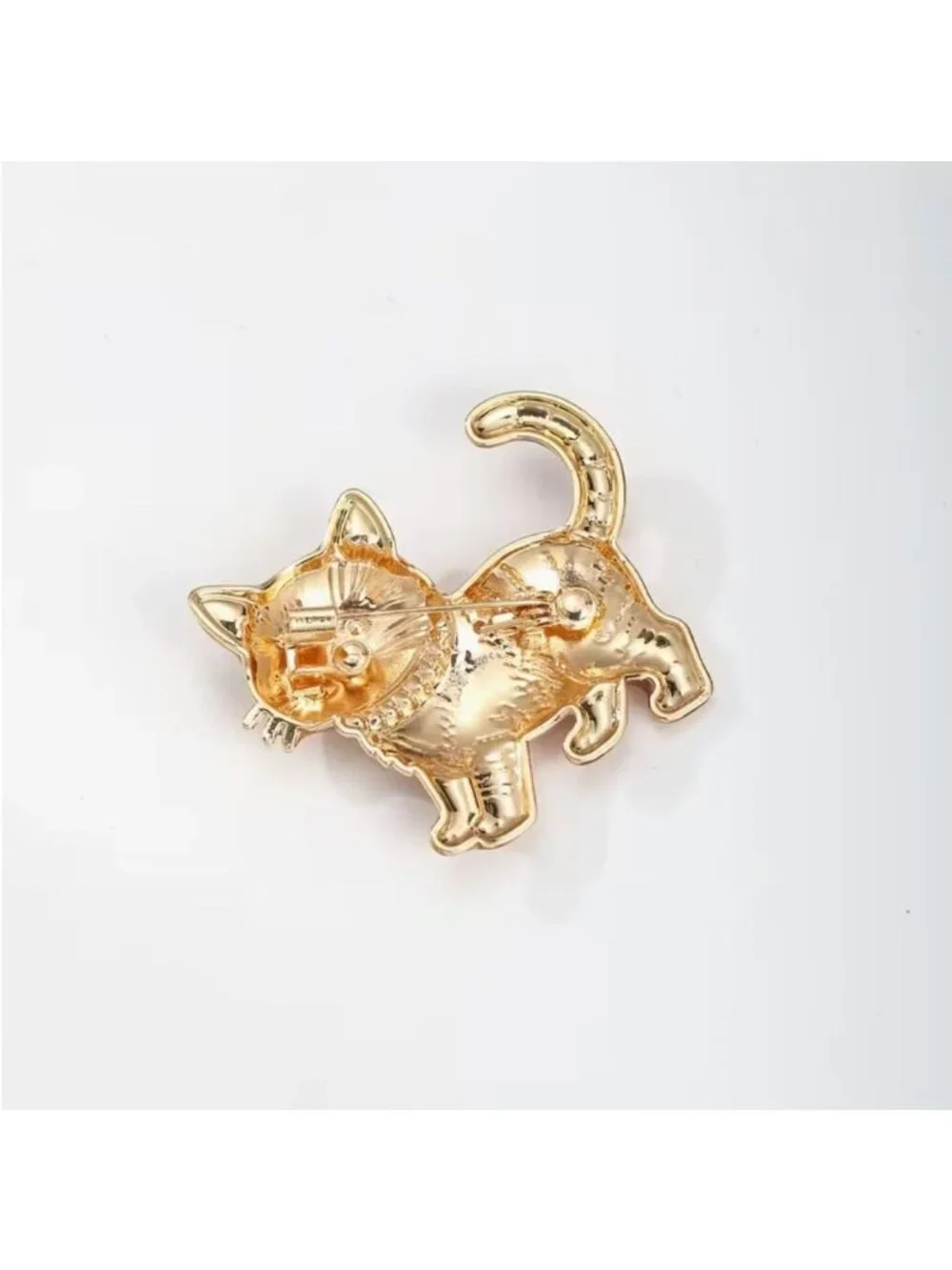 Enamel Siamese Cat Brooch Pin Crystals Gold Tone
